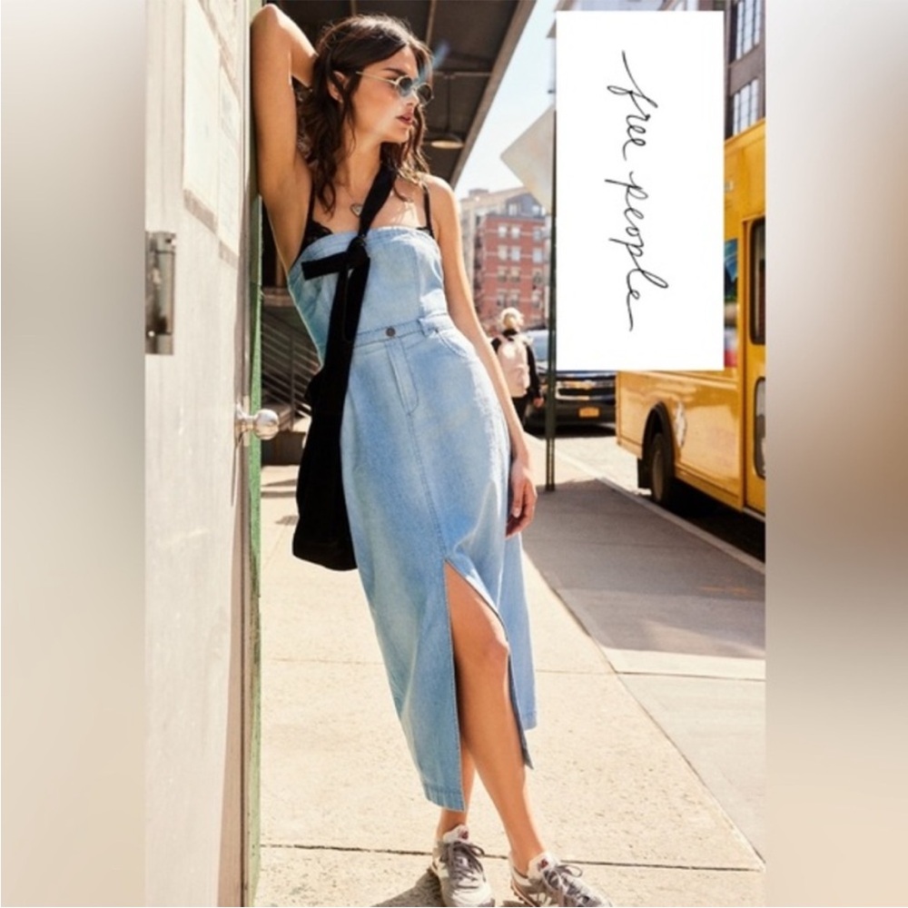 Free people Chambray Strapless Midi Dress Sz-6